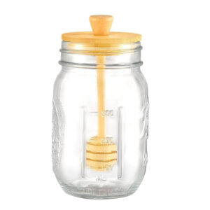 Glass Honey Jar with Dipper Stick and Lid
