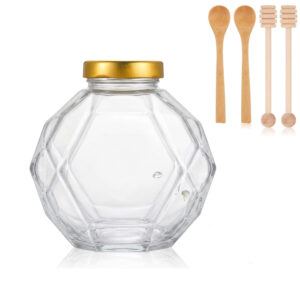 Honey Pot with Dipper Spoon and Metal Lid
