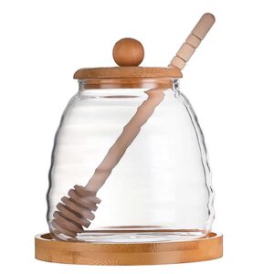 Glass Honey Jar with Bamboo Lid and Wooden Dipper